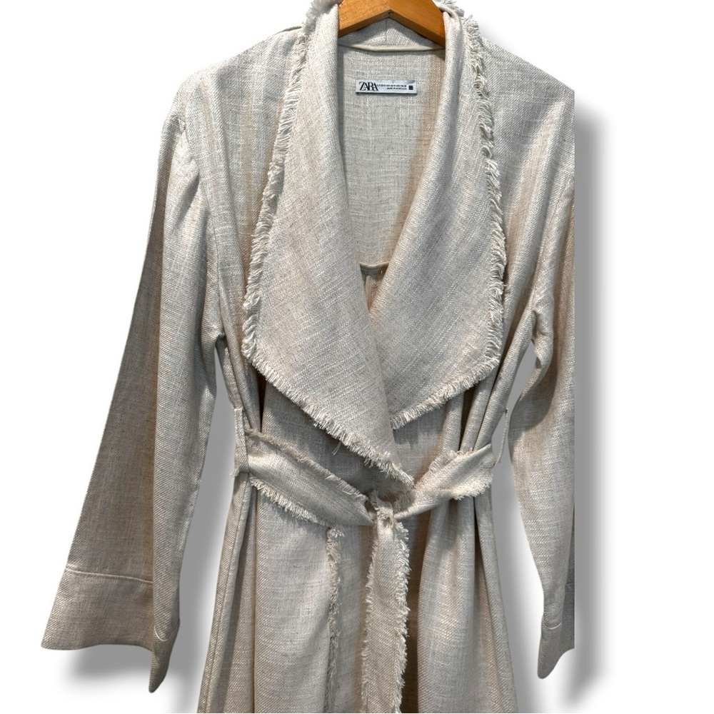 🌿 Zara Frayed Rustic Trench Coat – Size XS/S – NEW - Picture 6 of 10